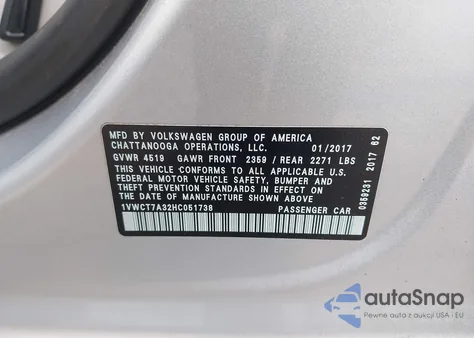 2017 Volkswagen Passat 1.8T Sel Premium из США, поврежденный, VIN 1VWCT7A32HC051738